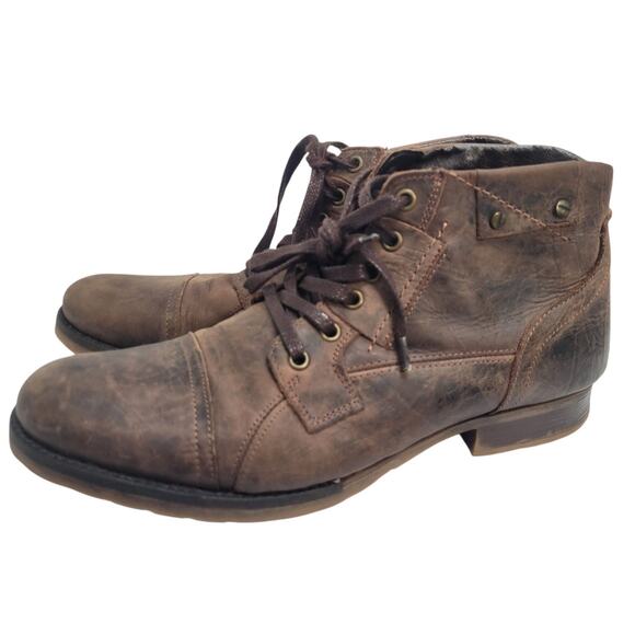 Bullboxer Brosus Mens Ankle Boots Brown Leather Lace-Up Cap Toe Distressed Sz 10 - Picture 2 of 13